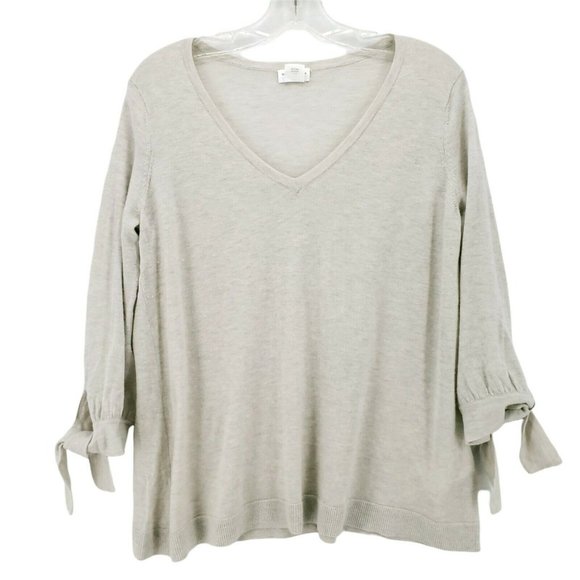 Club Monaco Tops - Club Monaco 100% Cashmere Beige Lightweight Knit Top Tie Sleeve Size LARGE